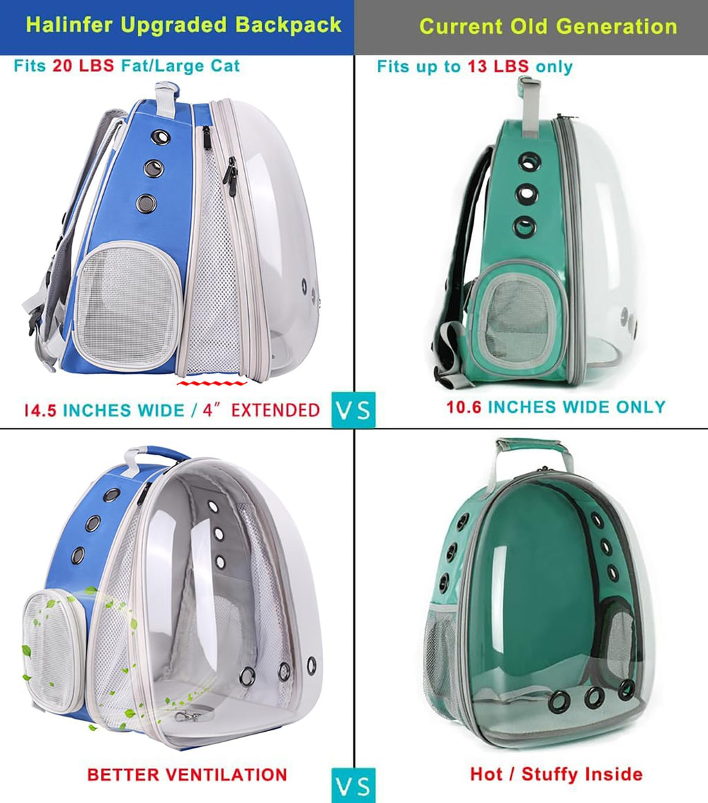 Front Expandable Cat Backpack Carrier, Fit up to 20 lbs, Space Capsule Astronaut Bubble Window Pet Backpack to Carry and Transport Large Cat and Small Puppy Blue