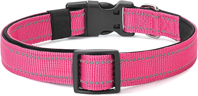 PenSeepet Reflective Dog Collar Padded with Soft Neoprene Breathable Quick Release Basic Dog Collars for Puppy Small Dogs Hot Pink