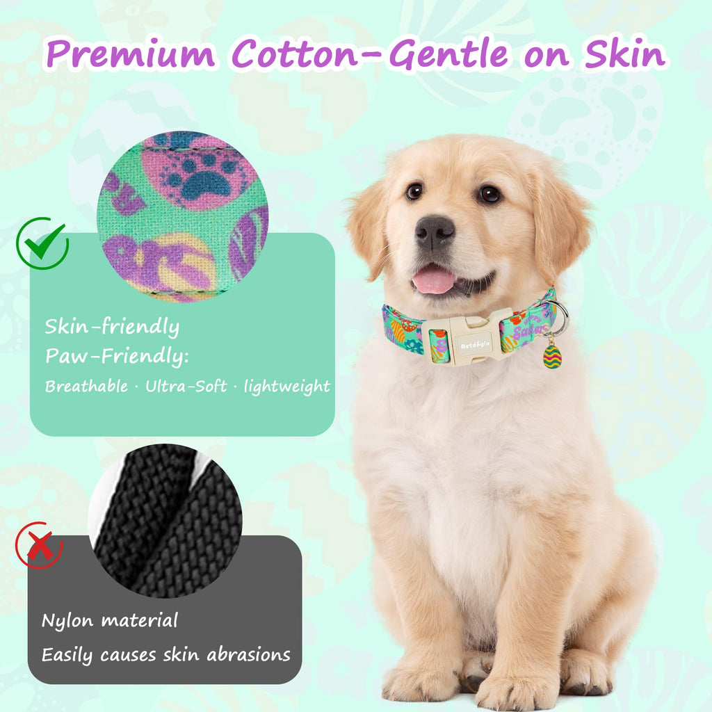 Astdogio Easter Dog Collar for Large Dogs, Adjustable Green Large Dog Collar with Colorful Eggs Pattern, Cute Easter Dog Collars Girl Boy Collar for Dogs -L