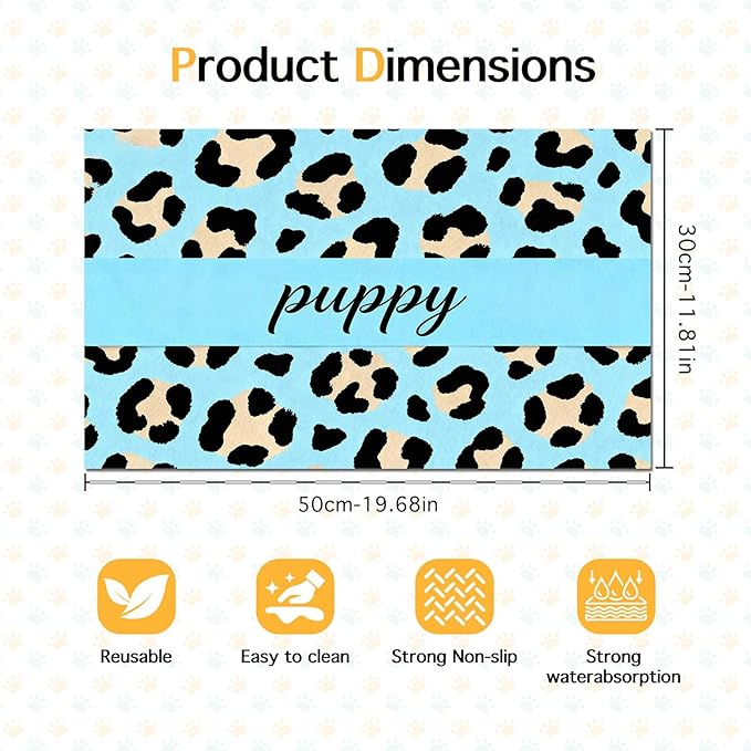 HOMETITUTE Puppy Feeding Mat Blue Leopard Print Meal Pad 20 x 12 Inch
