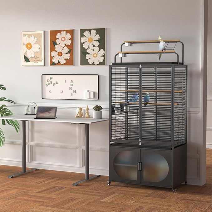 GDLF 72-Inch Parrot Bird Cage with Play Top and Storage Cabinet
