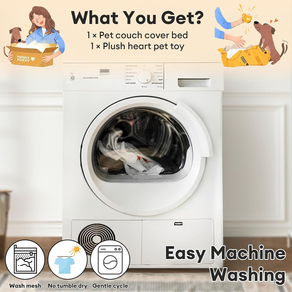 FUNNY FUZZY Dog Couch Bed, Calming Luxurious Dog Sofa Bed Cover Washable