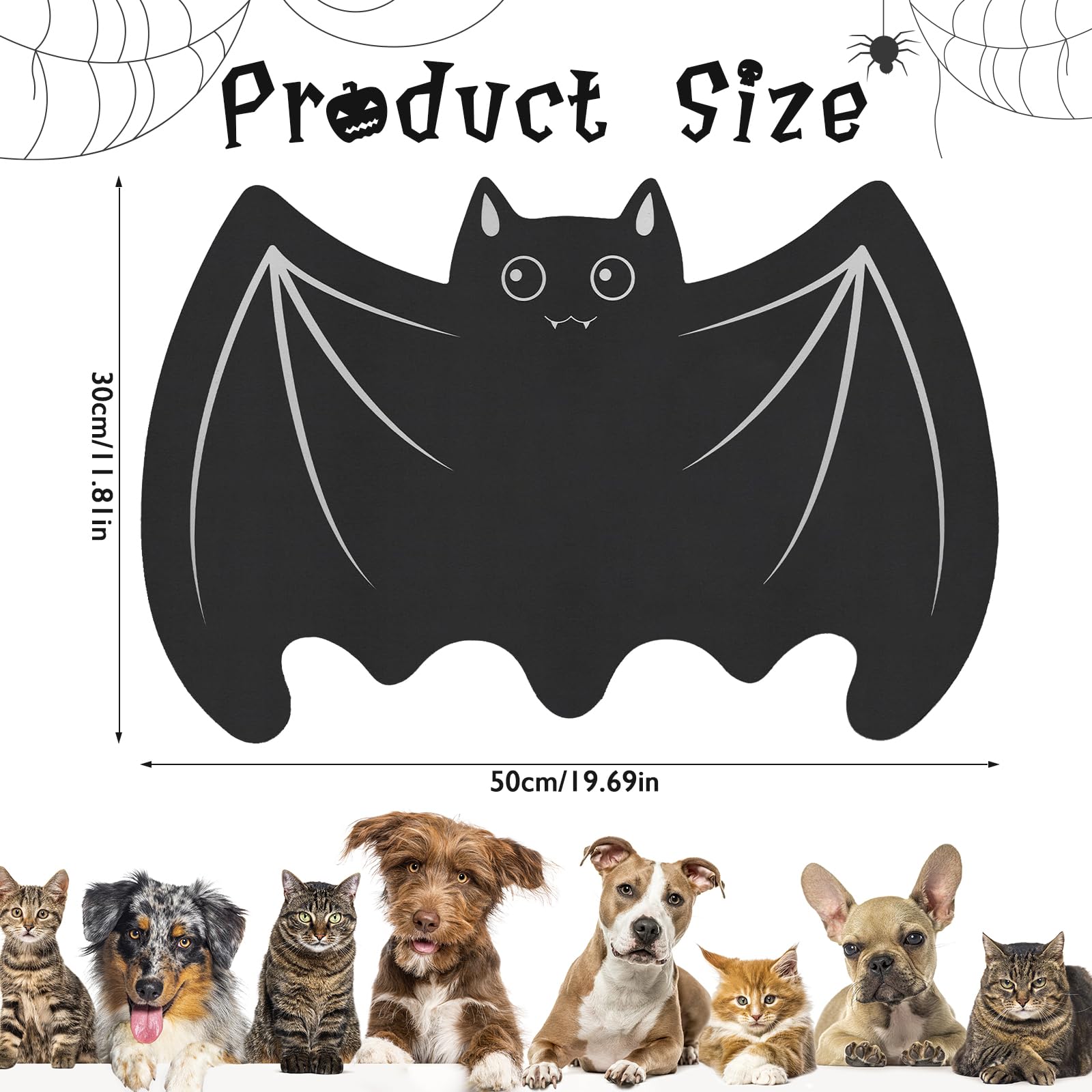 Pet Mat for Food and Water, Absorbent Non-Slip Quick Dry Dog Food Mat for Dog Cat Bowl Indoor Outdoor Pet Dining Gift Halloween Decorations (11.8 * 19.68in, Bat)