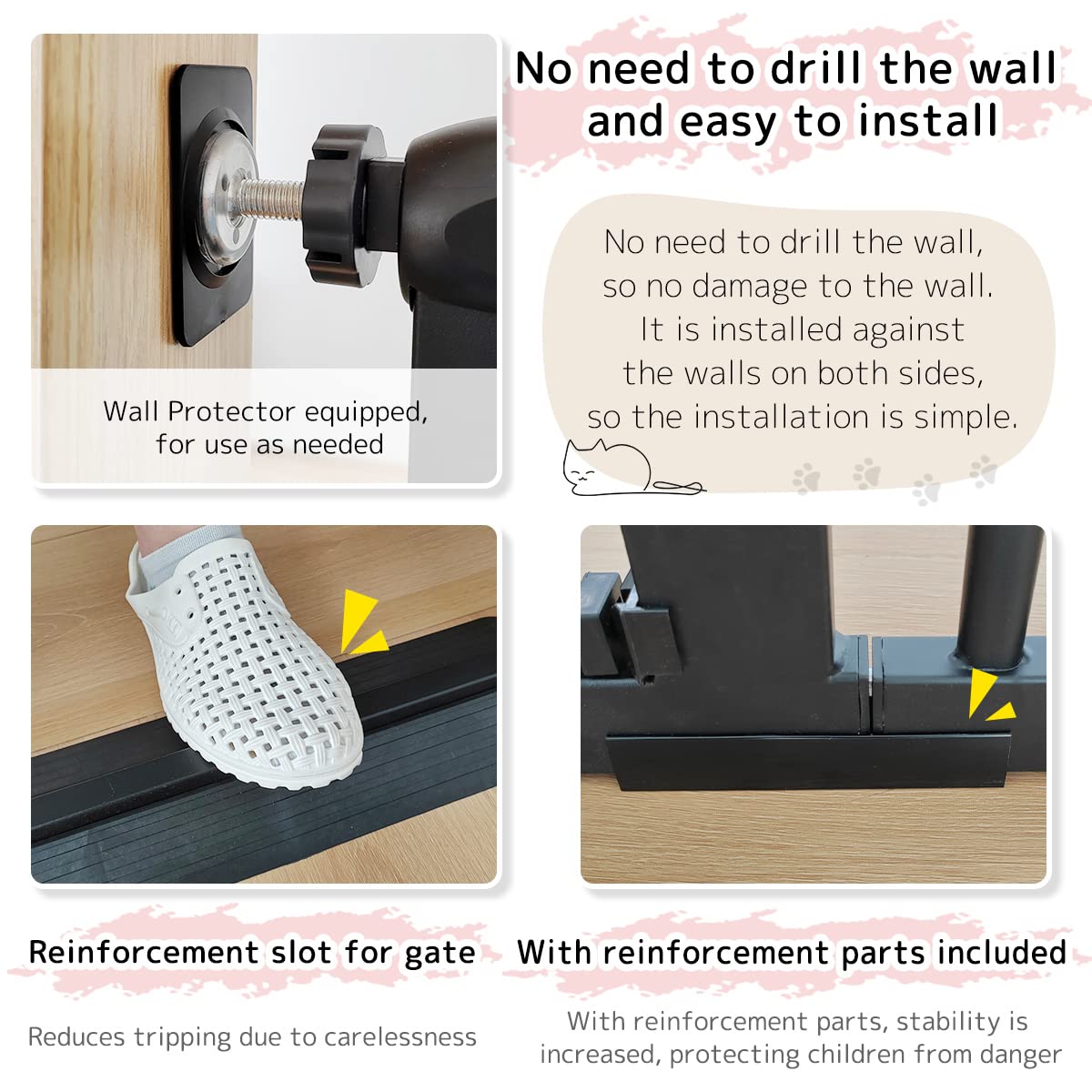 Lumizone 61.02" Extra Tall Pet Gate for Cat Dog 30.12"-38.38" Wide Black