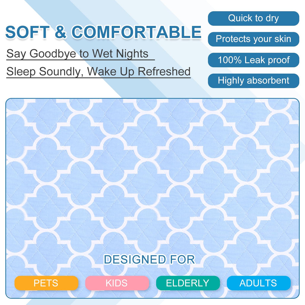 OUTCREATOR® Washable Bed Pads 34" x 76" (Pack of 2), Incontinence Mattress Protector, Anti-Slip Waterproof Underpads for Adults Kids Elderly Pets, Absorbency & Reusable Bedwetting Pads (Blue)