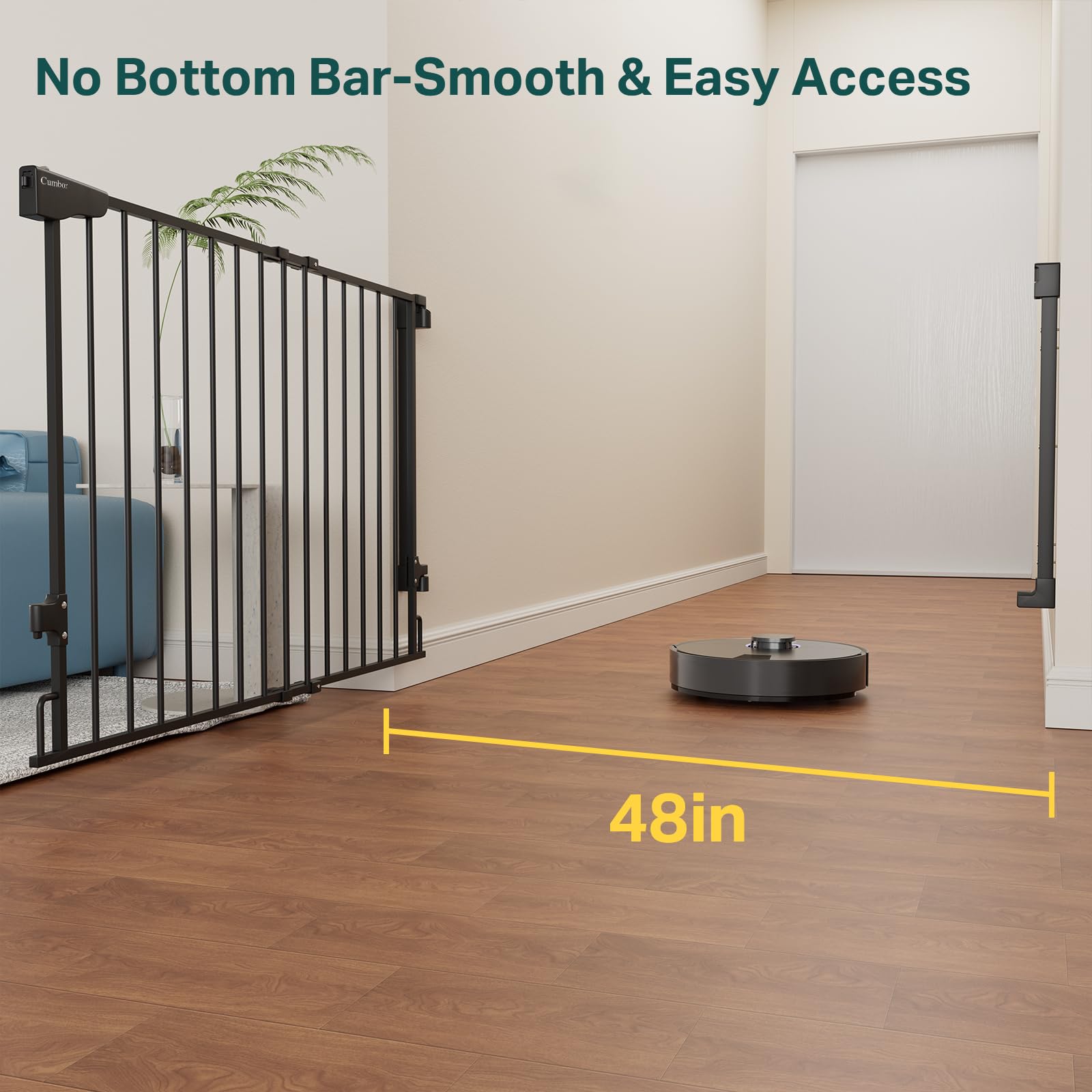 Cumbor Expandable 31.6-48" No Bottom Bar Baby Gate for Stair, Wide Dog Gate