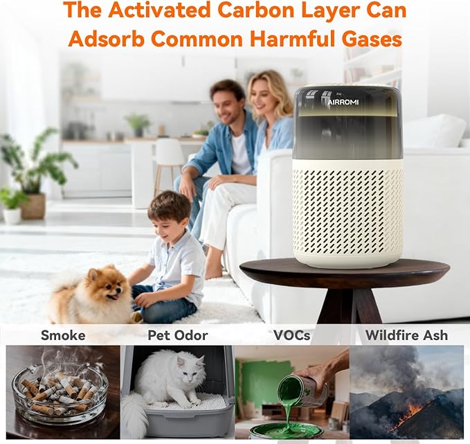 AIRROMI HEPA Air Purifier for Bedroom&Home,Pet Air Purifier for Home Pets,Removes Pet Odor,Cat Litter Smell,Dust,Smoke&Allergies,Quiet Room Air Purifier with Scents,360°Air Cleaner,A2005 Pink