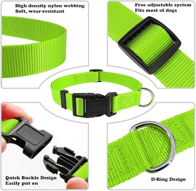 PENSEEPET Dog Collar Green Basic Dog Collars with Breathable Quick Release Nylon Pet Collar for Puppy Small Medium Large Dogs Boy Girl