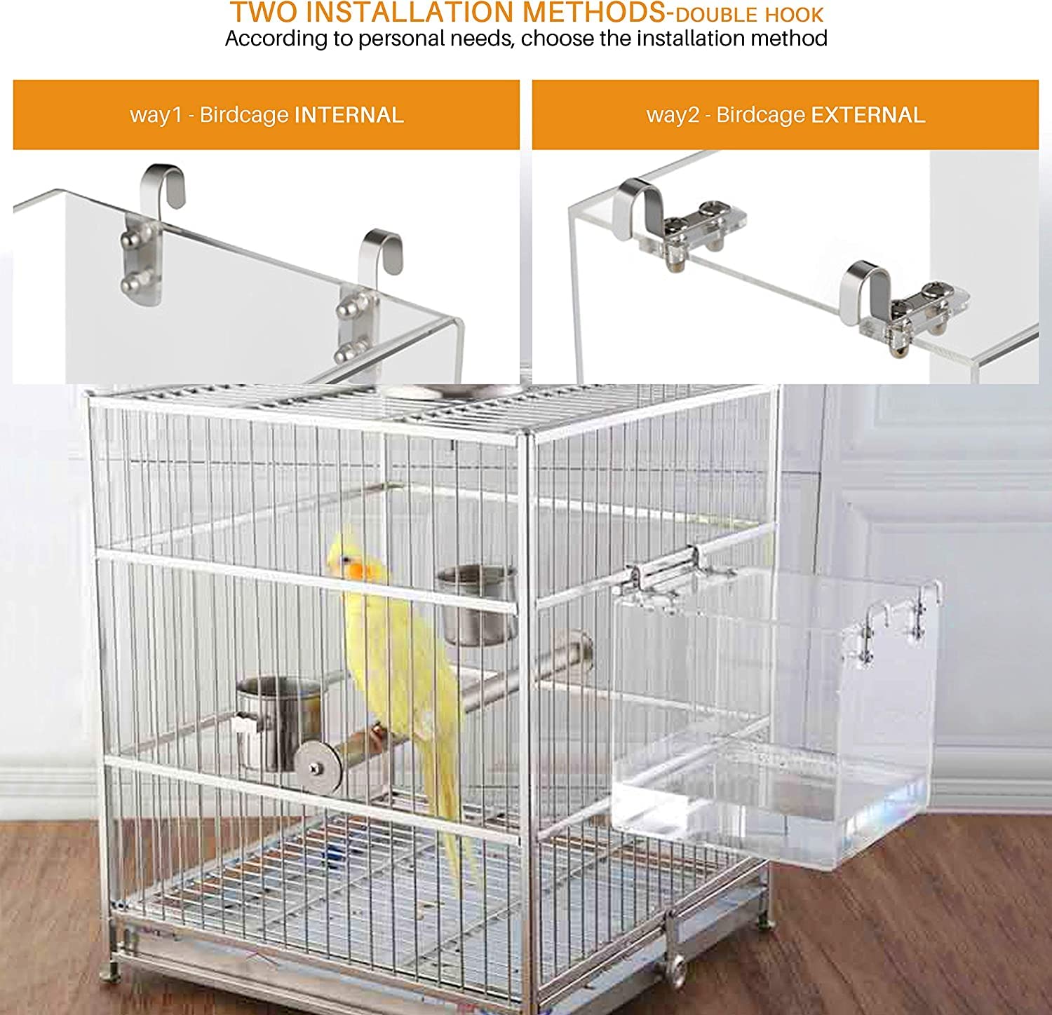 GURECOD Hanging Bird Bath Cube Bird Bathtub Bath Shower Box Bowl Cage Accessory for Little Bird Canary Budgerigar Parrots Crested Myna Cockatiel Lovebird Parakeet Bath (Large)