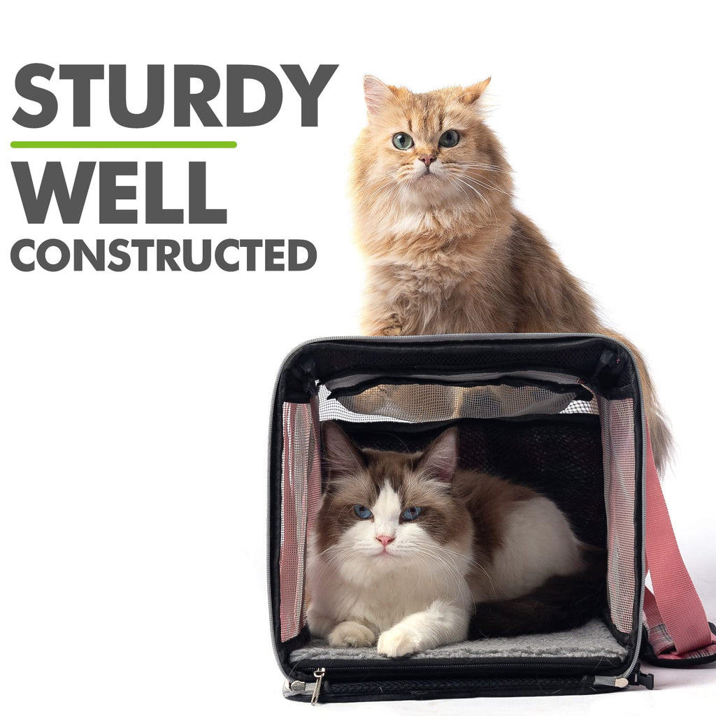EXPAWLORER Large Cat Carrier Dog Carriers Soft for Small Medium Cats Puppies Up to 20lbs, Airline Approved Pet Carrier Soft-Sided Collapsible Pet Travel Carrier Fit 2 Kitties (Pink)