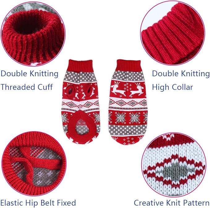 Vehomy Dog Christmas Sweaters Pet Winter Knitwear Xmas Clothes Classic Warm Coats Reindeer Snowflake Argyle Sweater for Kitty Puppy Cat-L