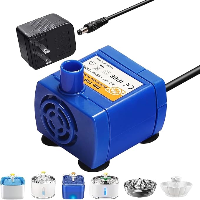 Happypapa Pet Fountain Pump Replacement Cat Water Fountain Pump Replacement for Flower Fountain Automatic Pet Water Dispenser Replacement Pump Come with Adapter