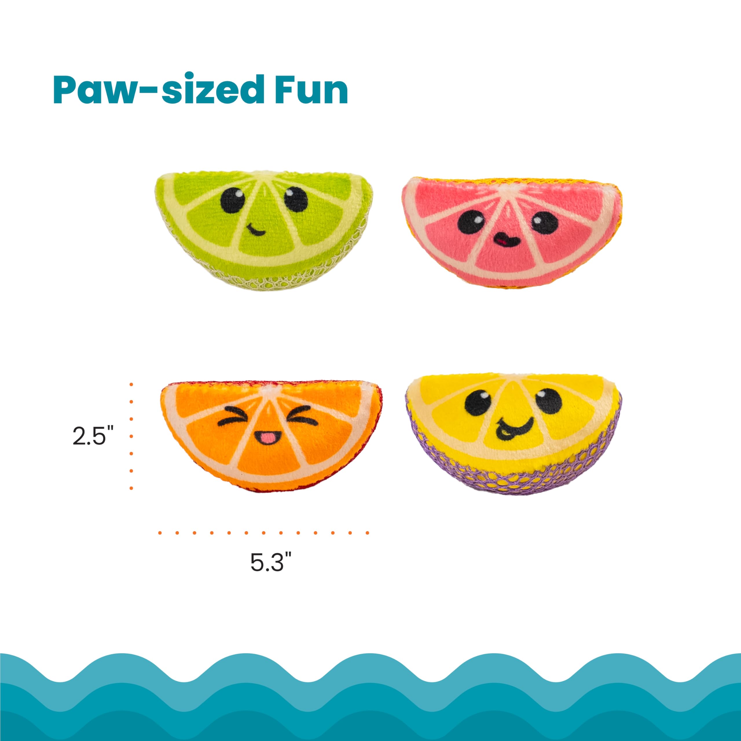 Catstages Dental Fruit Wedges Chew Cat Toys with Catnip, 5.3", 4-Pack