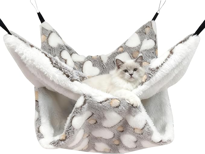 OINEEDU Guinea Pig Ferret Hammock for Cage - Machine Washable Double-Decker Hanging Bed - Fits Sugar Glider,Fancy Rat,Hamster,Gerbil - 13.3" x 13.3" - Love Coffee Pattern