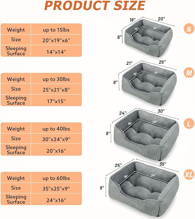 MIXJOY Dog Beds for Medium Dogs Washable, Rectangle Pet Bed Medium Size Dog, Orthopedic Sleeping Pet Sofa Bed, Soft Calming Cat Beds for Indoor Cats, Anti-Slip Bottom with Multiple Size