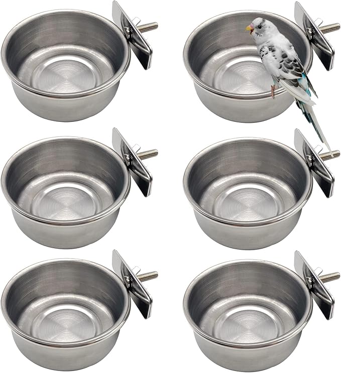 Tfwadmx Bird Feeding Dish Cups Parrot Food Bowl Clamp Holder Coop Cup, 2PCS Bird Cage Water Bowl for Parakeet African Greys Conure Cockatiels Lovebird Budgie Chinchilla