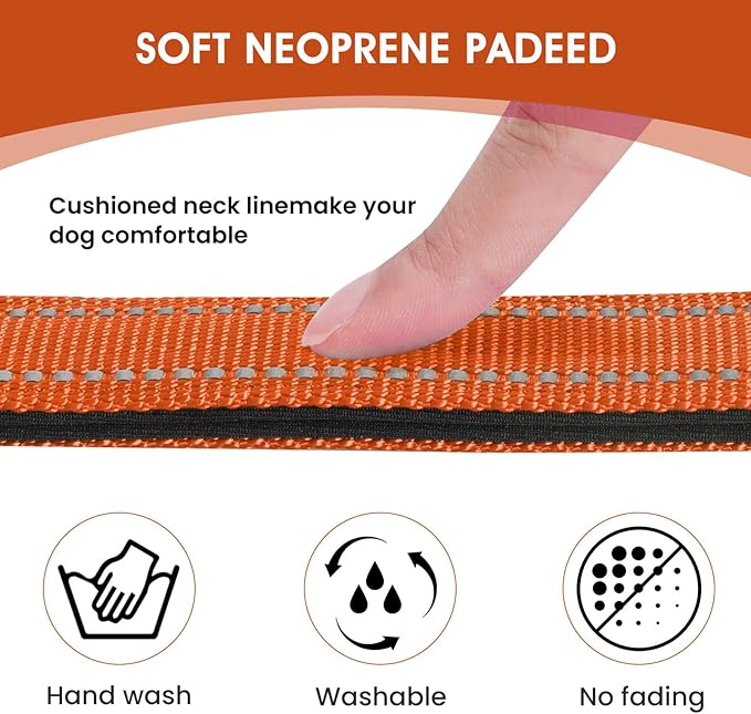 PenSeepet Reflective Dog Collar Padded with Soft Neoprene Breathable Quick Release Basic Dog Collars for Medium Large Dogs Orange