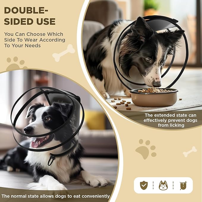 Dog Cone Collar for After Surgery,Transparent Dog Cones Alternative for Small Large Medium Size Dogs,Adjustable Depth Pet Recovery Collars,Elizabethan Collar for Dogs Stop Licking Wound(M)