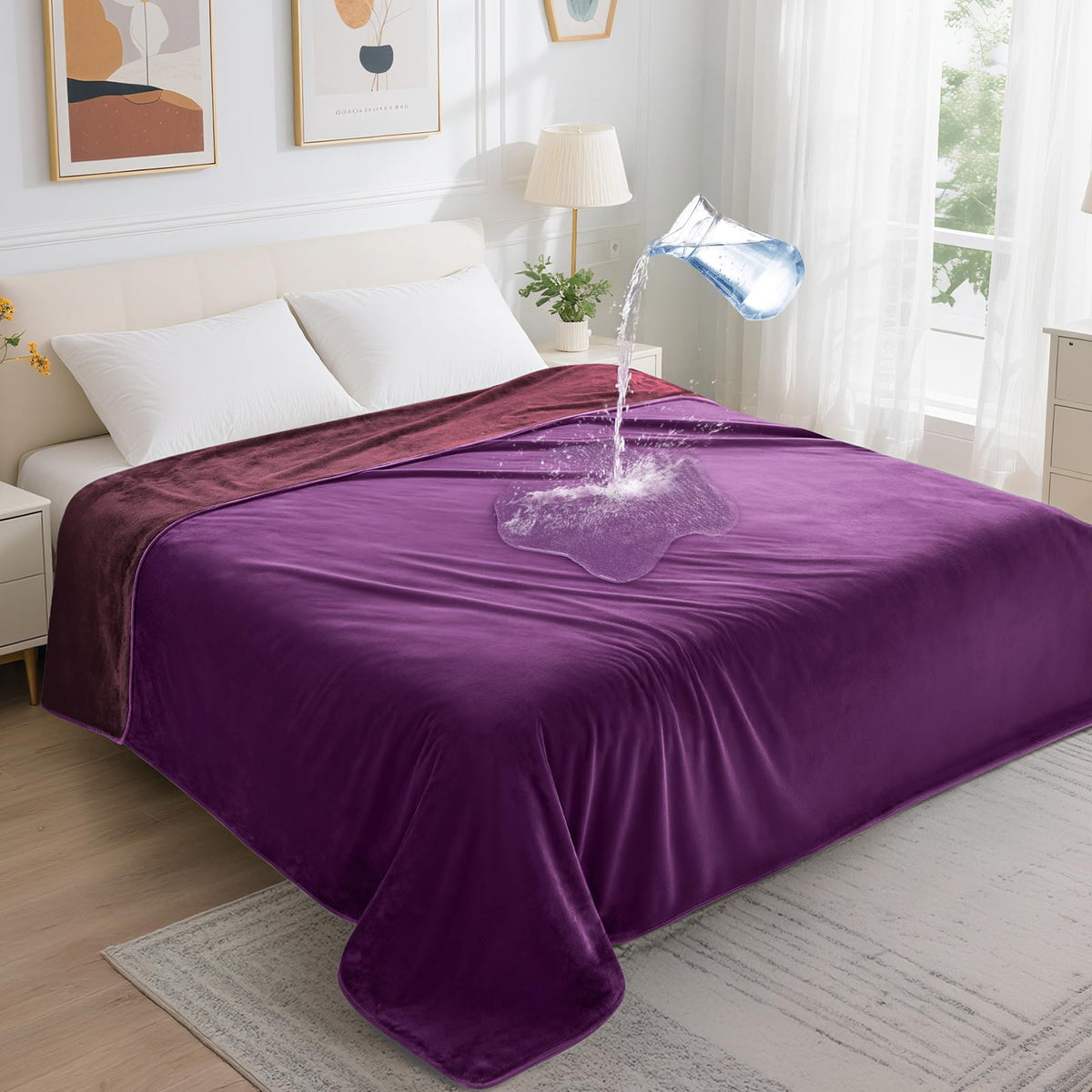 LOOBANI Waterproof Blanket for Bed, Soft Flannel Twin Bed Blanket 60" x 80"