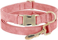 Genuine Leather Dog Collar - Adjustable Pet Collar with Quick Release Metal Buckle, Soft Skin Friendly Real Leather Collar for Small, Medium, Large Dogs (Pink Collar + Rope, S：Fit 8-16" Neck)