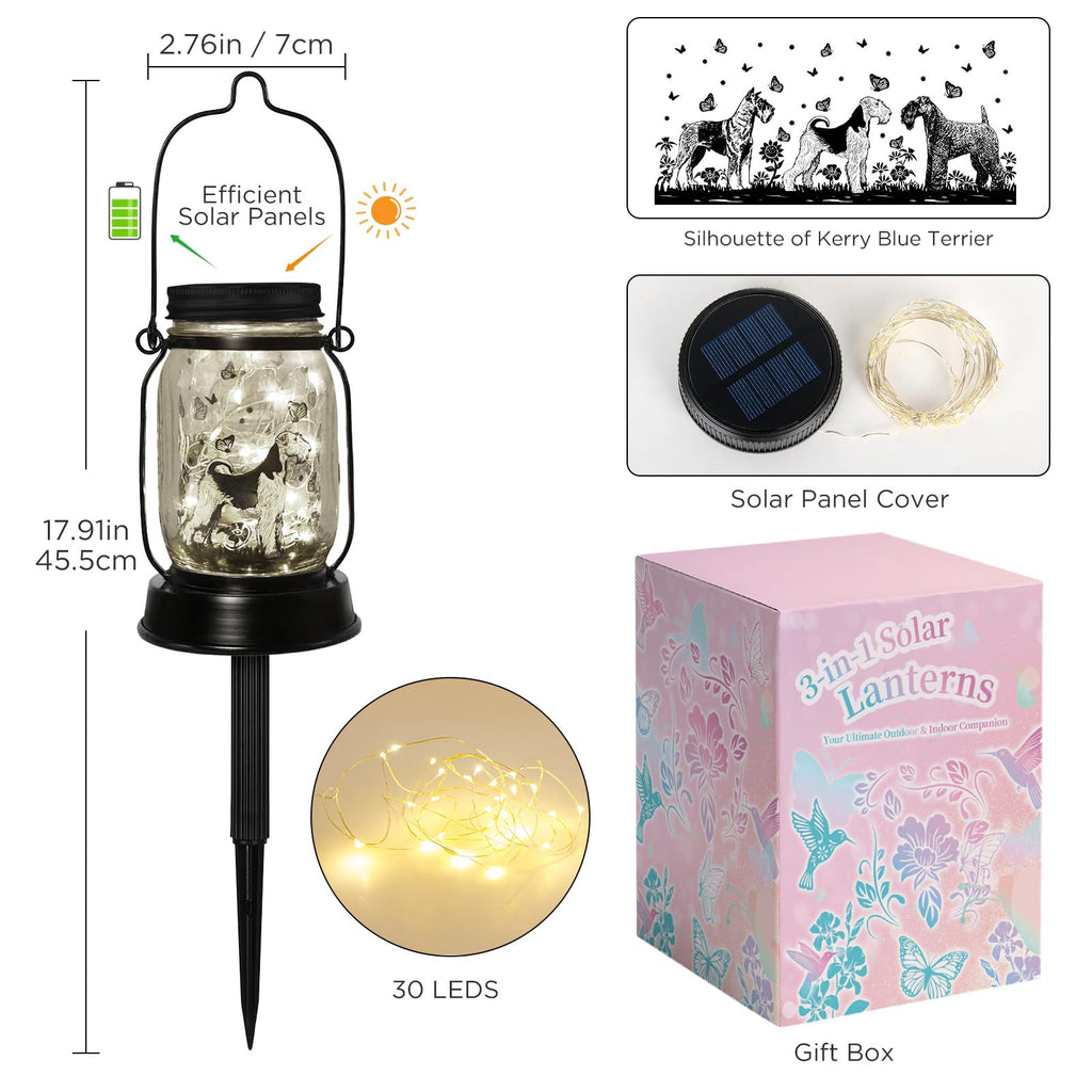 kyoryuger Terrier Dog Gifts for Women/Men, Pet Solar Lanterns Terrier Dog Lovers Lantern Pet Loss Dog Memorial Lights Solar Garden Decoration for Yard,Patio,Backyard,Torches Light