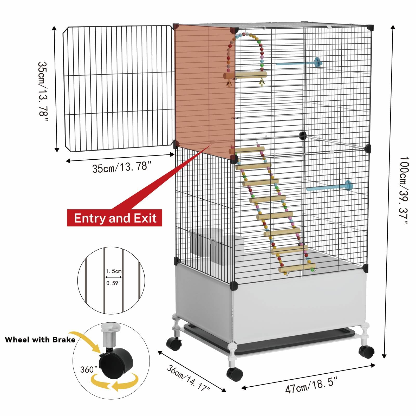 STILLCOVE Large Flight Bird Cage, with Bowls & Perches & Ladder & Swing