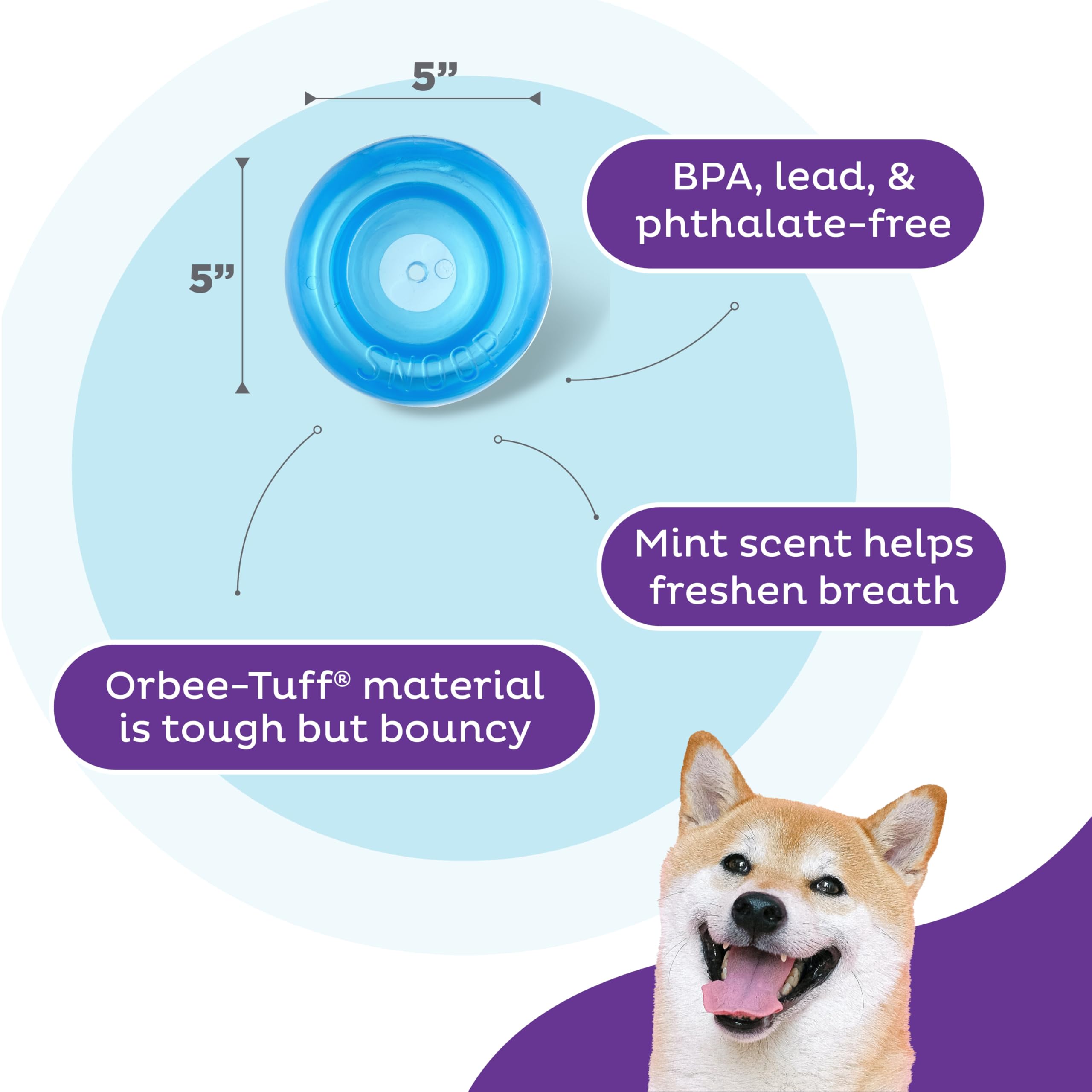 Outward Hound by Planet Dog Snoop Dog Toy – Treat‑Dispenser Puzzle Ball, Interactive Slow Feeder, Medium to Large Dogs, Bouncy & Mint-Infused, Blue, 5"