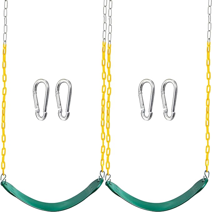 TURFEE 2 Pack Swing for Outdoor Swing Set, Swing Seat Replacement Kit with 66" Heavy Duty Chains, 4 Snap Hook for Kids Outdoor Play Playground, Trees