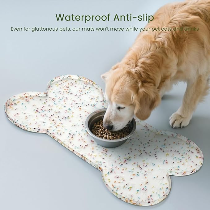 PWTAA Dog Food Mat Anti-Slip Silicone Dog Bowl Mat Thicker Pet Placemat Waterproof Cat Feeder Pad with Raised Edge Puppy Kitten Feeding Mats Suitable Small Medium-Sized Dogs Cats Eating Tray