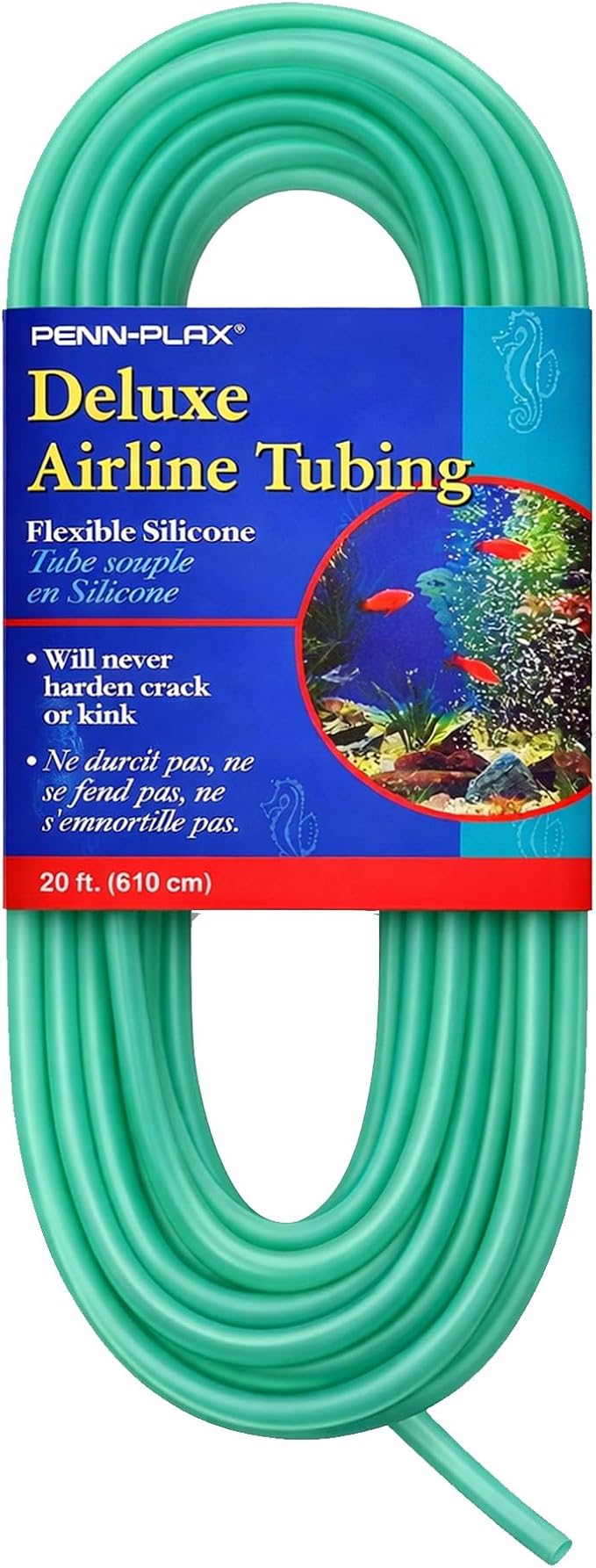 Penn-Plax Aqua-Life Deluxe Silicone Airline Tubing - 3/16 Inch Flexible Airline Hose for Aquarium Pumps, Fish Tank Line for Air Stones & Filters - Safe for Freshwater & Saltwater - 200 ft Long, Green