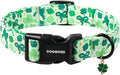 DOGWONG St Patrick's Day Dog Collar-Cute Green Clovers Dog Collar, Adjustable Cotton Shamrock Pet Collar Trefoil Puppy Collars with Quick Release Buckle,L