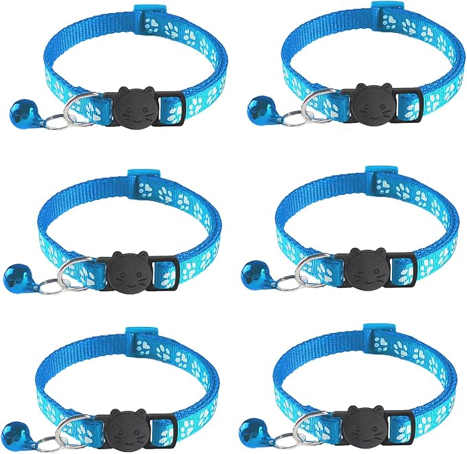 zulinlong 6 Pack Breakaway Cat Collar with Bells, Claw Print Design, Safety Buckle Kitten Collars, 0.4 Inches Width Lightweight, Adjustable 7.5-12.5 Inches Suitable for Girl Boy Cats