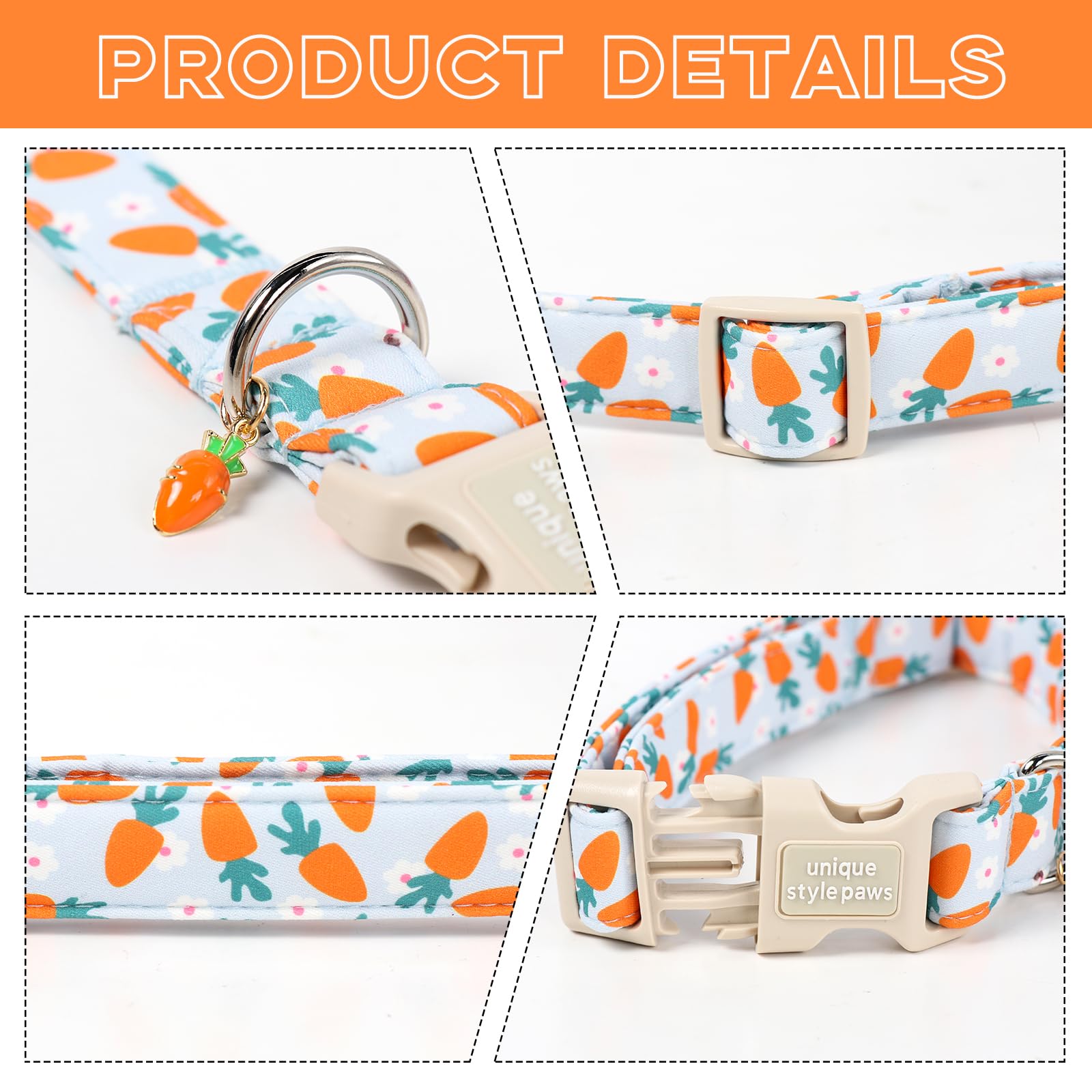 Unique style paws Dog Collar Plastic Buckle with Pendant Puppy Collar for Easter Flower Carrot for Small Medium Large Boys Girls Dogs