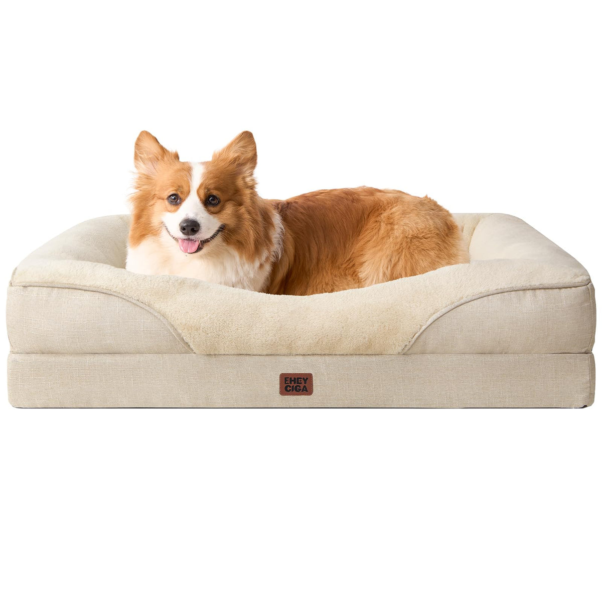 EHEYCIGA Orthopedic XL Dog Bed for Large Dog, Memory Foam Dog Couch, Beige