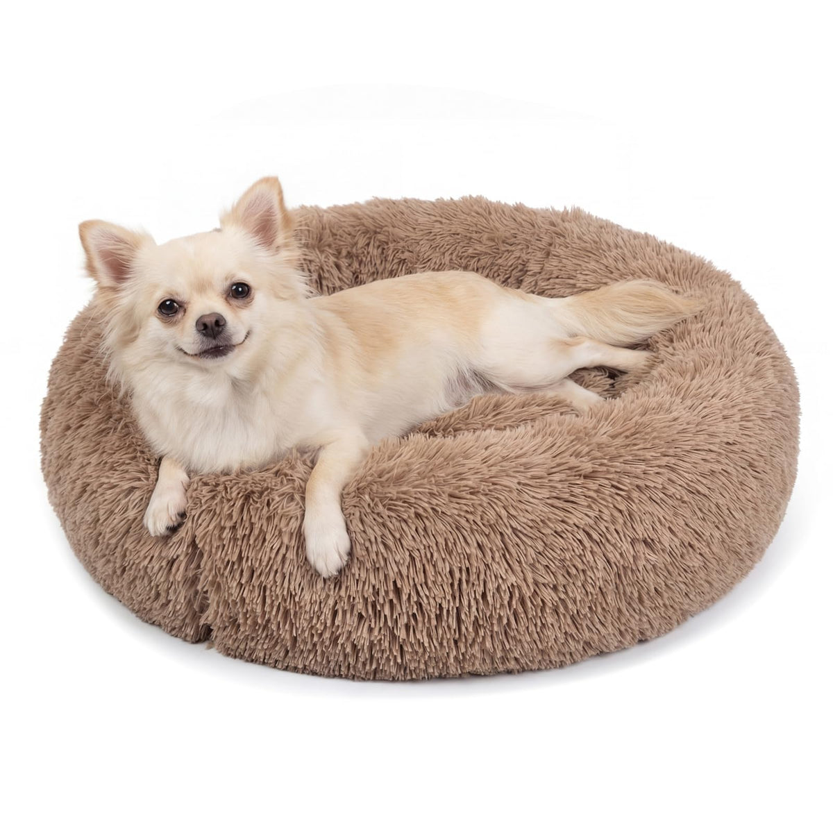 nononfish Round Calming Dog Bed,Plush Donut Pet Bed for Small Dogs