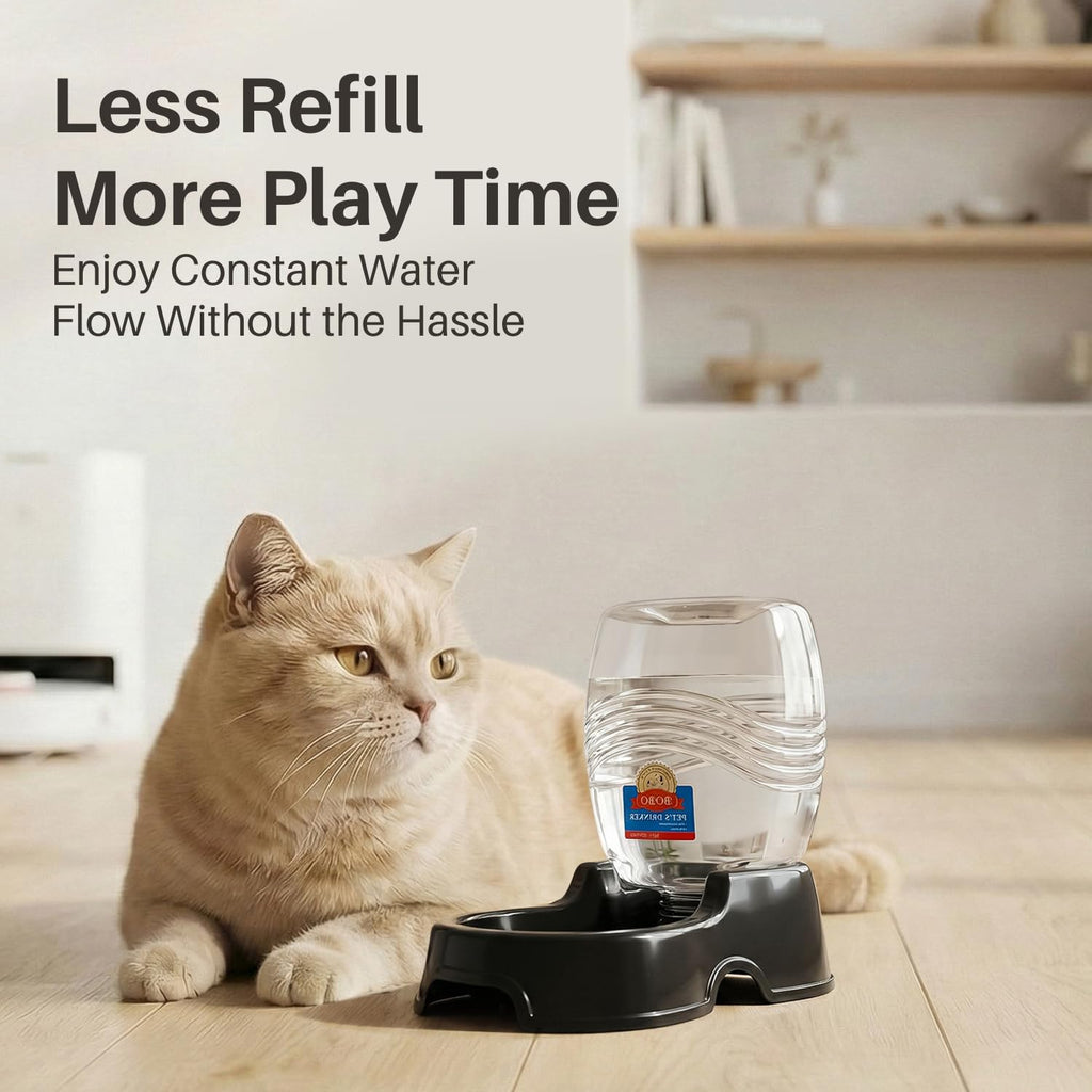 Flexzion Gravity Pet Water Dispenser for Cats & Small Dogs, 1/4 Gal, Black