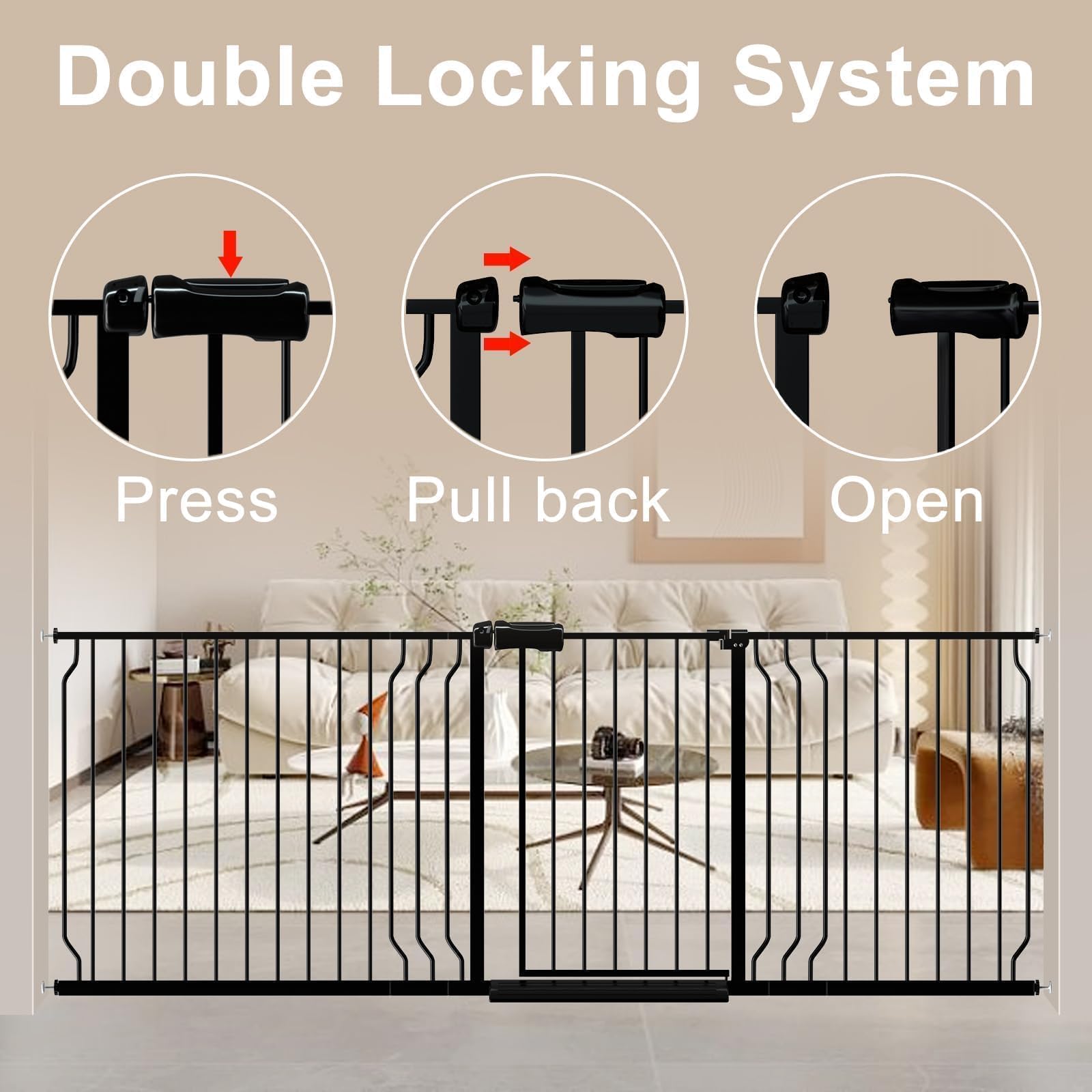 WAOWAO 71.65-85.03" Extra Wide Baby Gate Pressure Mounted 30" Tall Black