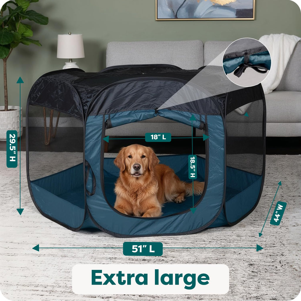 FurHaven Soft-Sided Dog & Cat Playpen, Portable Foldable Indoor & Outdoor Pet Playpen with Mesh Windows & Zippered Door, Sailor Blue, Extra Large