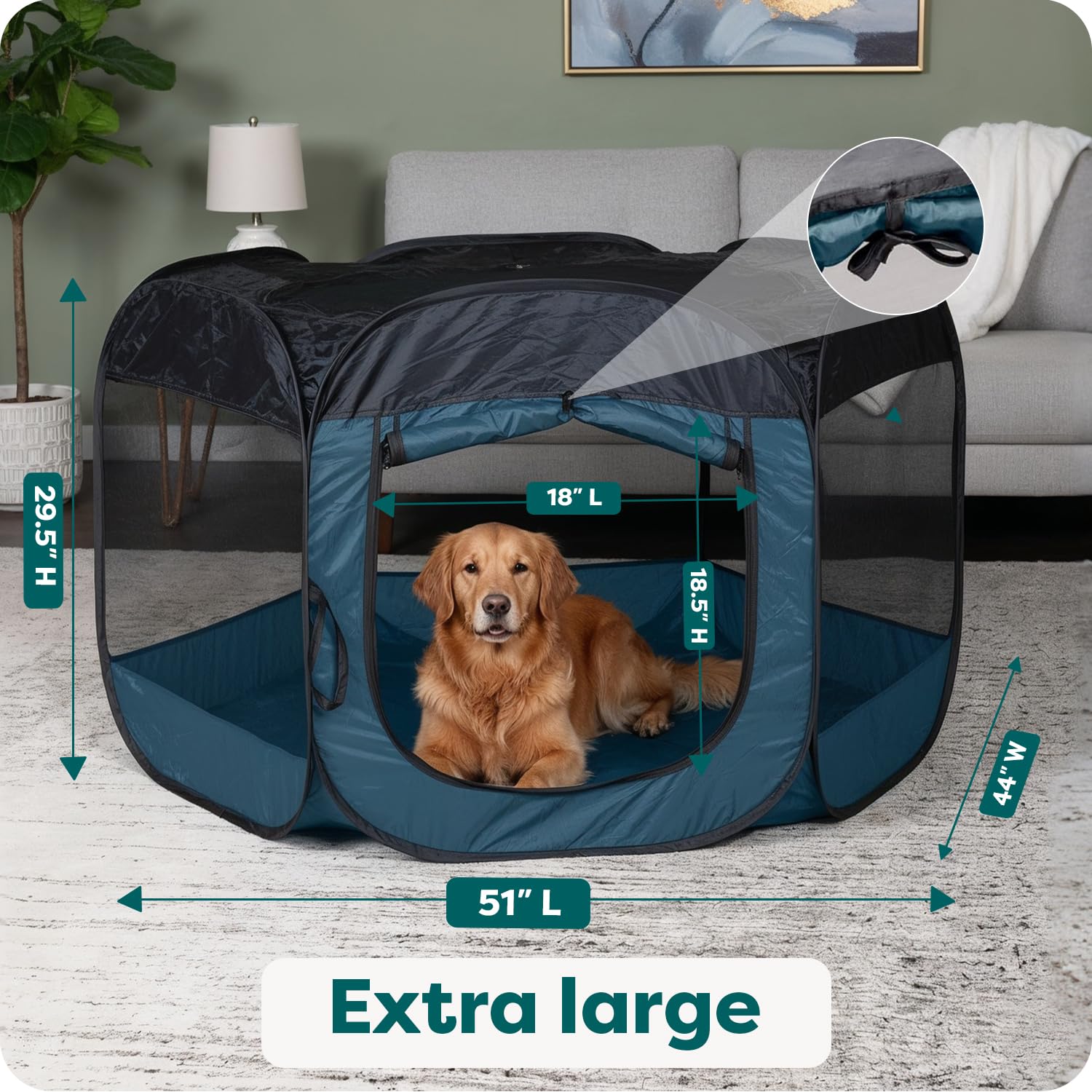 FurHaven Soft-Sided Dog & Cat Playpen, Portable Foldable Indoor & Outdoor Pet Playpen with Mesh Windows & Zippered Door, Sailor Blue, Extra Large