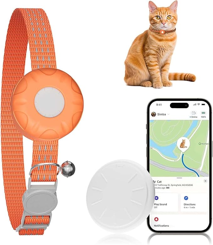 Cat Tracker, MINI GPS Tracker for Cats, Compatible with Apple Find My App(Only iOS), No Monthly Fee, Real-Time Tracking, Smart Alerts, Up to 1-Year Battery