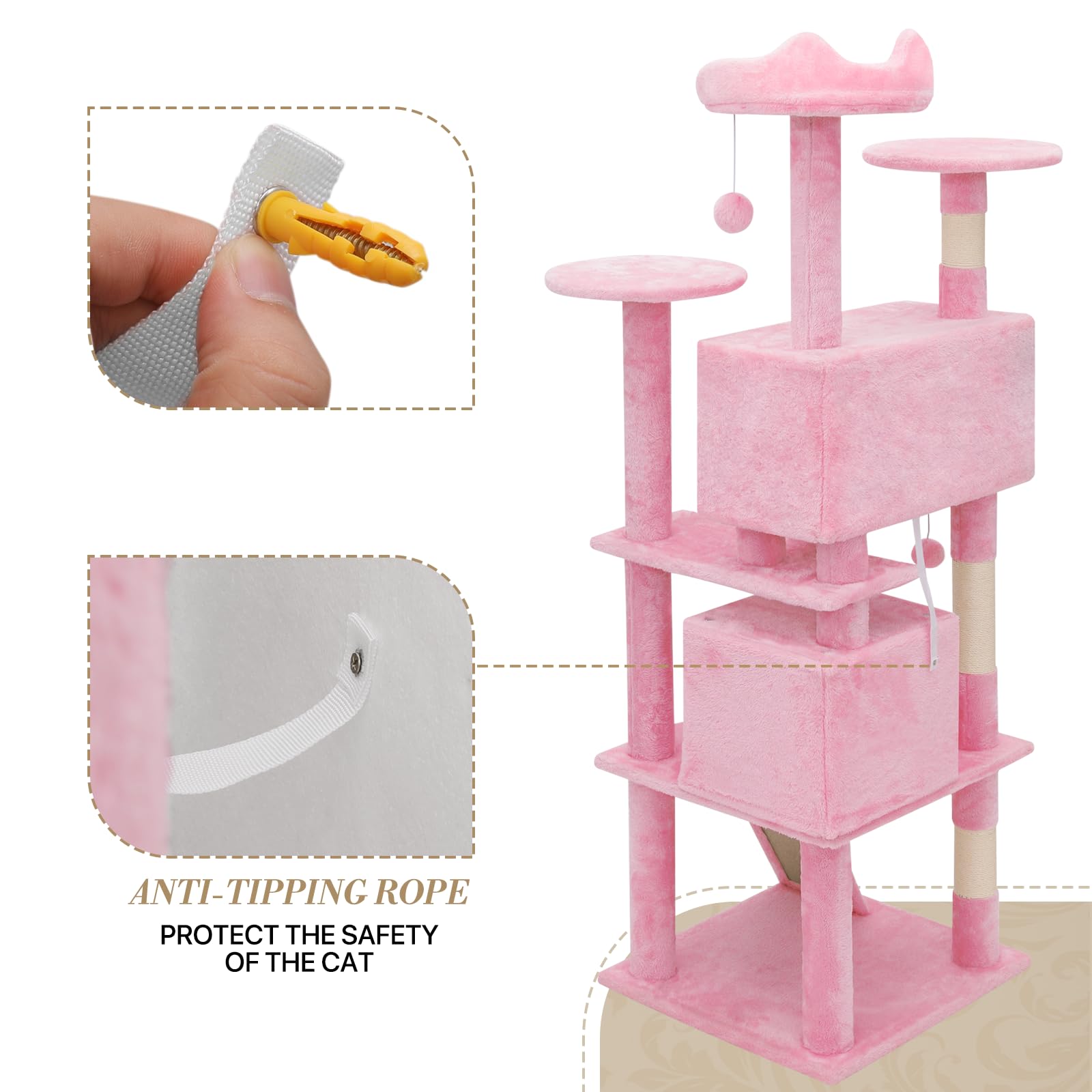 Athena Collection 36" Cat Tree Tower for Indoor Cats, Light Gray