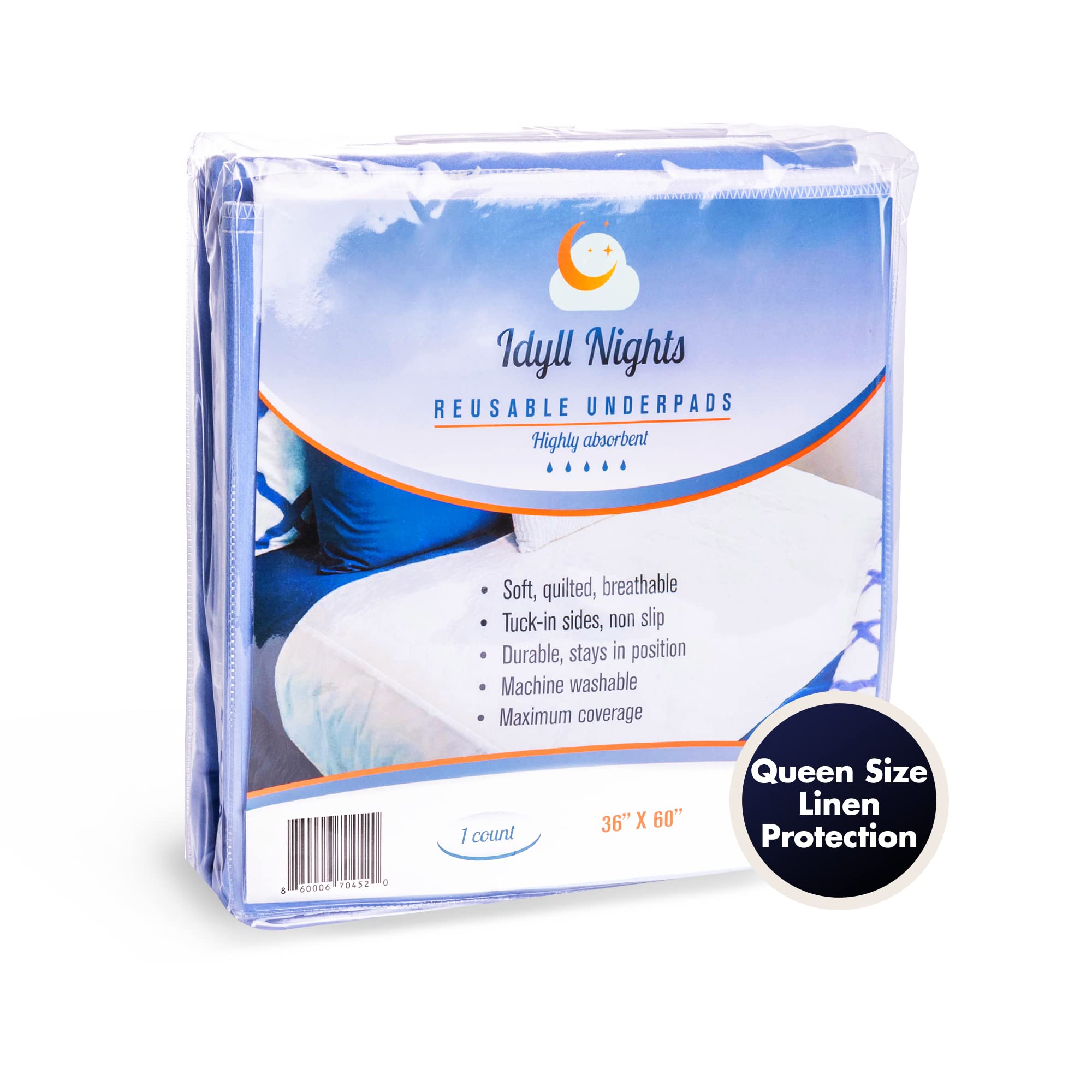 Washable Incontinence Bed Pad 36x60 – Soft, Absorbent & Waterproof Mattress Protector with Tuck-in Sides – Reusable Full/Queen Size Underpads for Kids, Adults, Seniors & Pets
