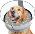 Inflatable Dog Cone with Anti-Licking Clear Shield, Protective Dog Donut Collar After Surgery, Adjustable Soft Recovery Cone for Pets, Alternative Collar with Buckle Strap (Grey Paw, M)