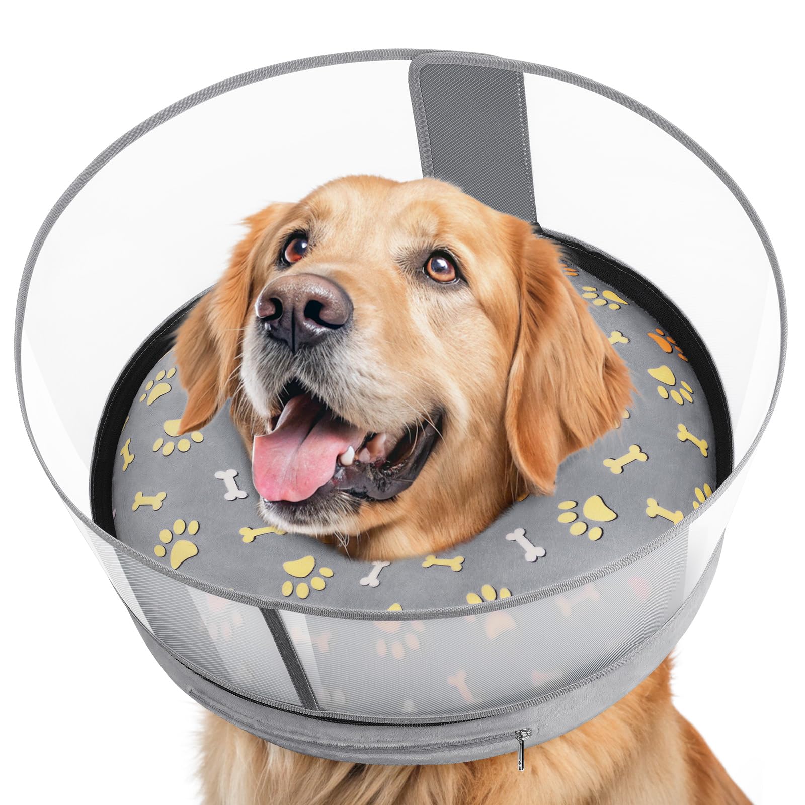Didopet Inflatable Dog Cone with Anti-Licking Clear Shield,Fits Medium Dogs