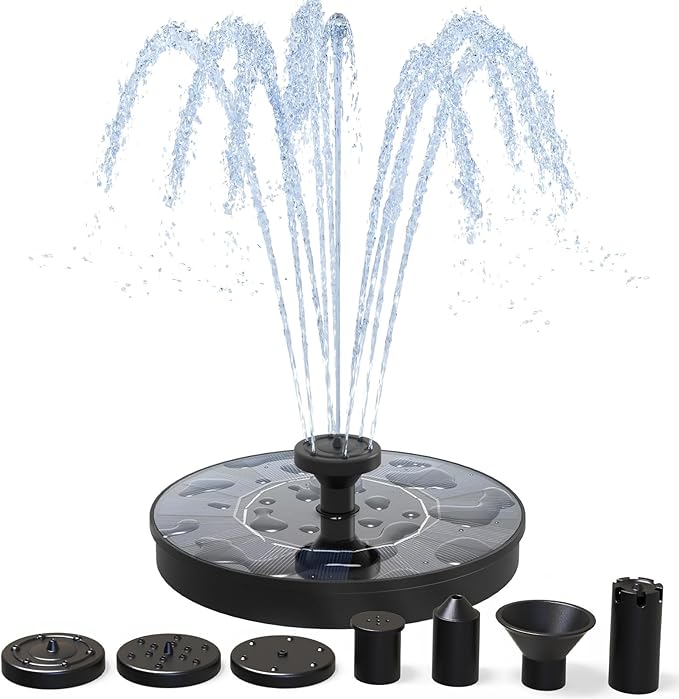 AMZtime Solar Fountain, 2026 Upgraded Solar Water Fountain with 6 Nozzles