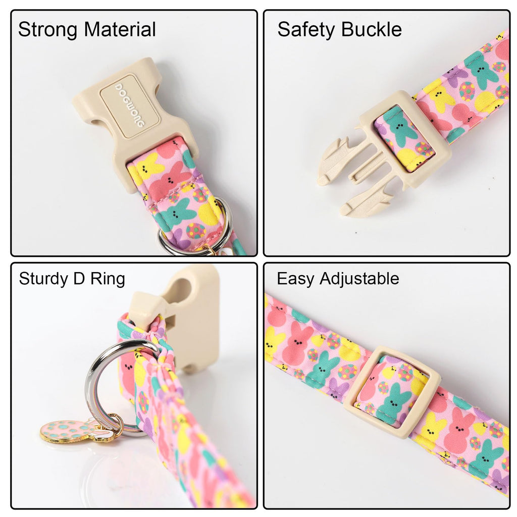 DOGWONG Easter Dog Collar,Cute Bunny Eggs Dog Collar Pink Babbit Pet Collar Girl Dog Collar Puppy Adjustable Soft Dog Collars for Small Dogs