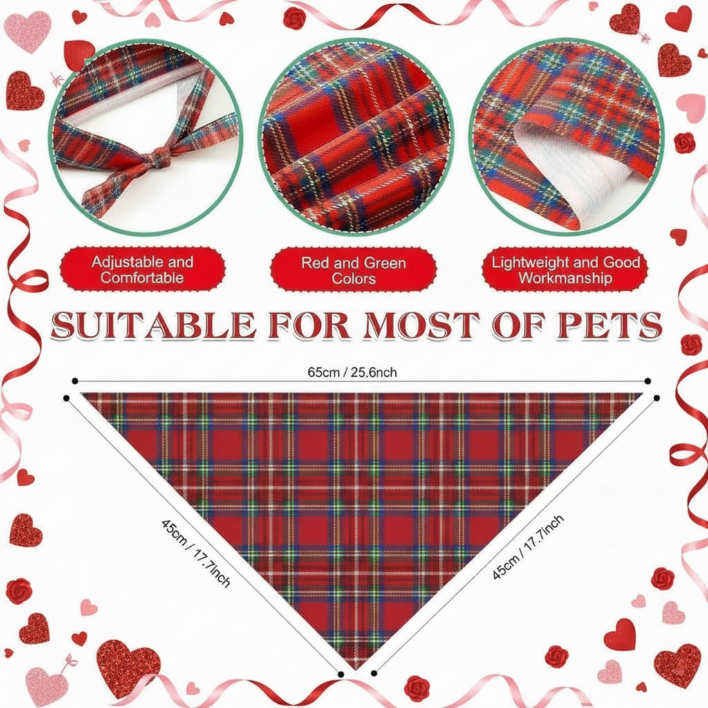 Weewooday 50 Pcs Christmas Red and Green Plaid Dog Bandanas Bulk for Medium