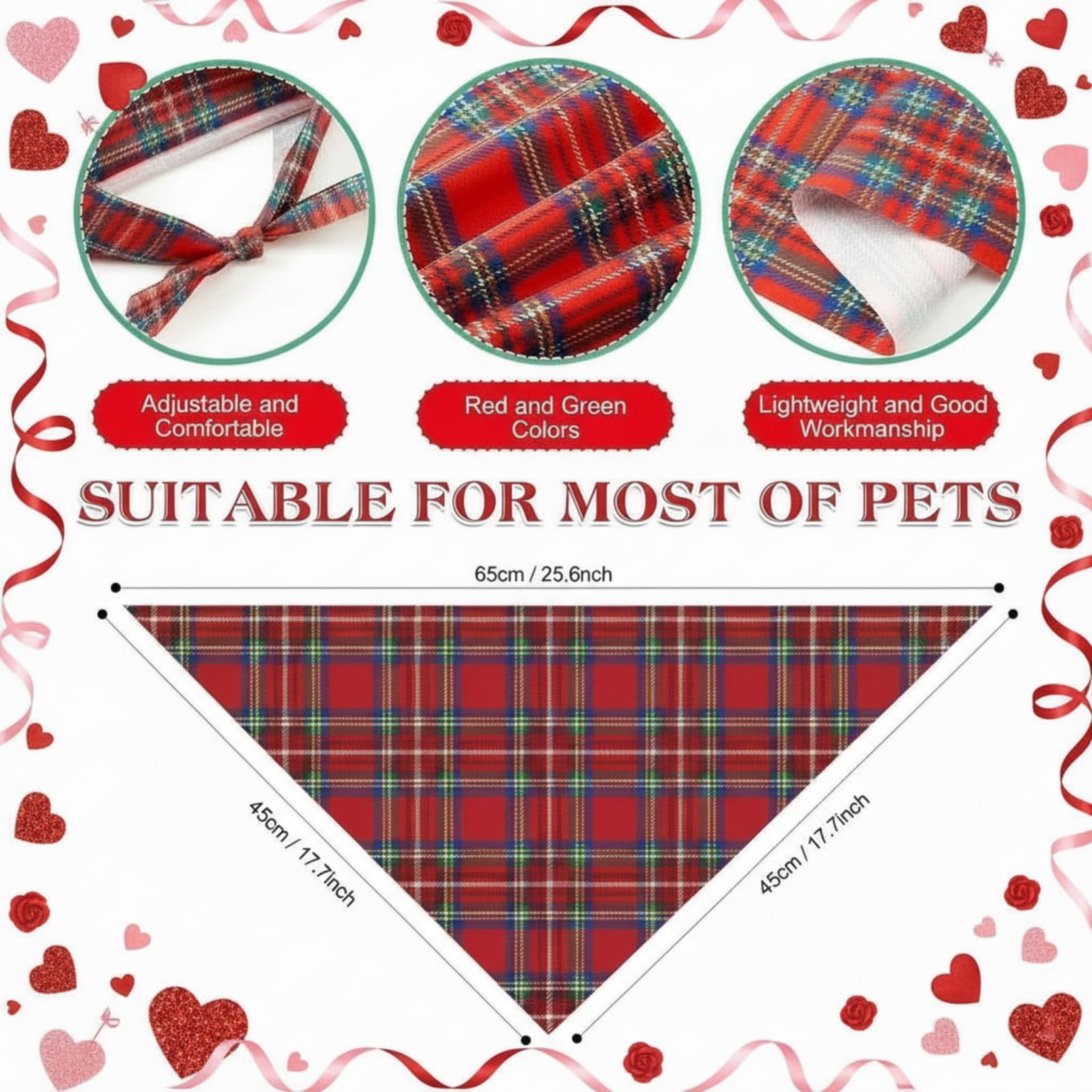 Weewooday 50 Pcs Christmas Red and Green Plaid Dog Bandanas Bulk for Medium