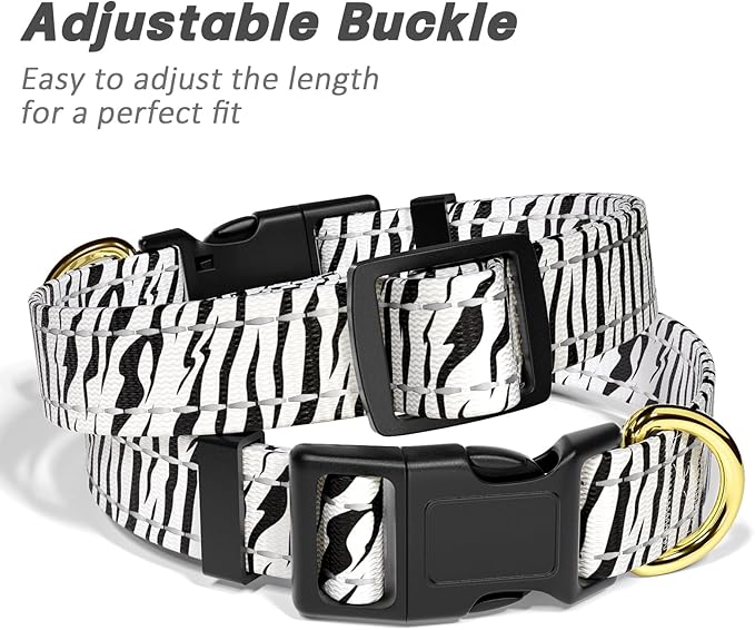 TMOODEL Reflective Dog Collar for Small Dogs Cats, Cute Boho Adjustable Heavy-Duty Nylon Puppy Collar for Boy and Girl Female, Soft Pet Accessories with Quick Release Buckle, Stylish Zebra Print