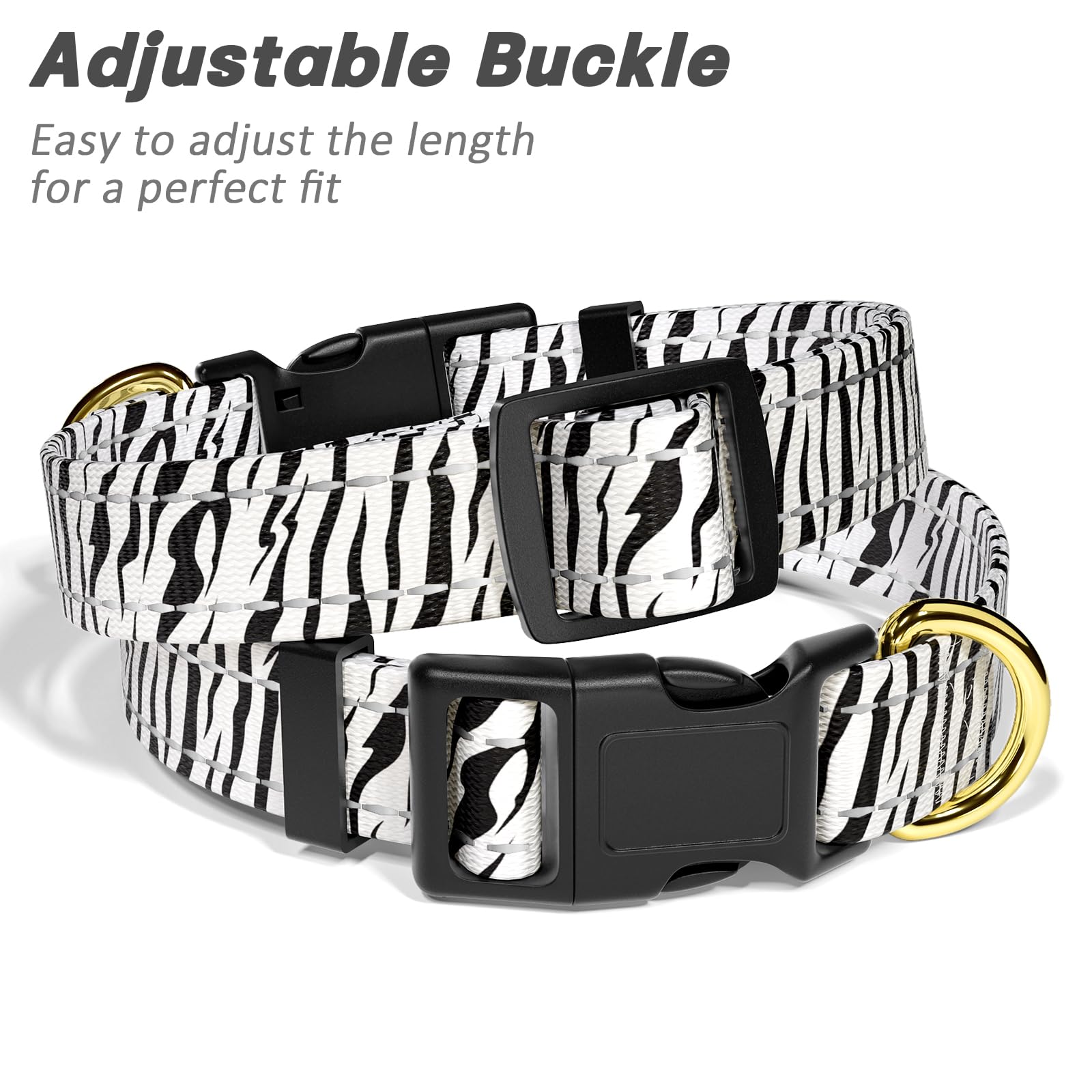 TMOODEL Reflective Dog Collar, Adjustable Puppy Collar, Stylish Zebra Print, XS